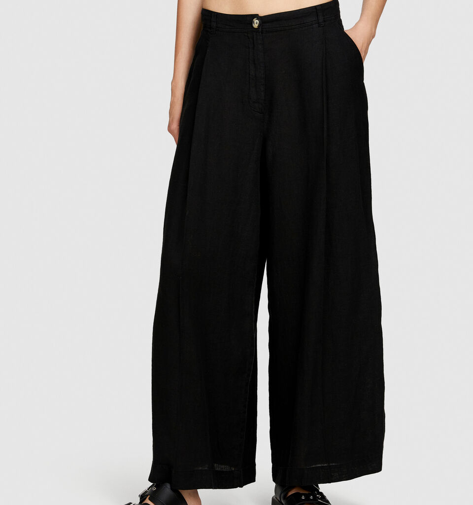 Wide leg 100% linen trousers - women's palazzo trousers - Black | Sisley image number 4